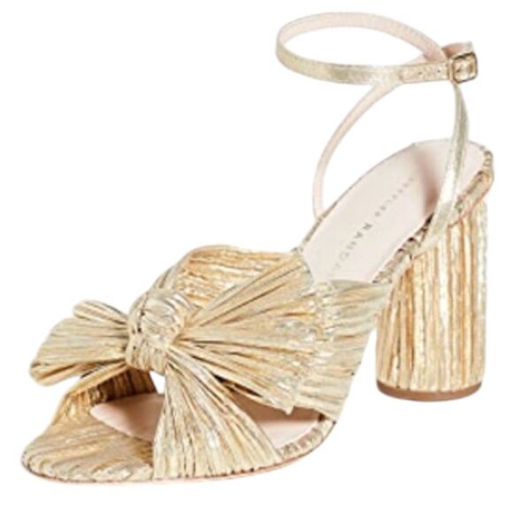 Loeffler Randall Shoes - LOEFFLER RANDALL Camellia Gold Pleated Bow Heel With Ankle Strap